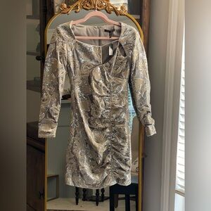 Maje Sequin-embroidered silver velvet mini dress FR 36 NWT